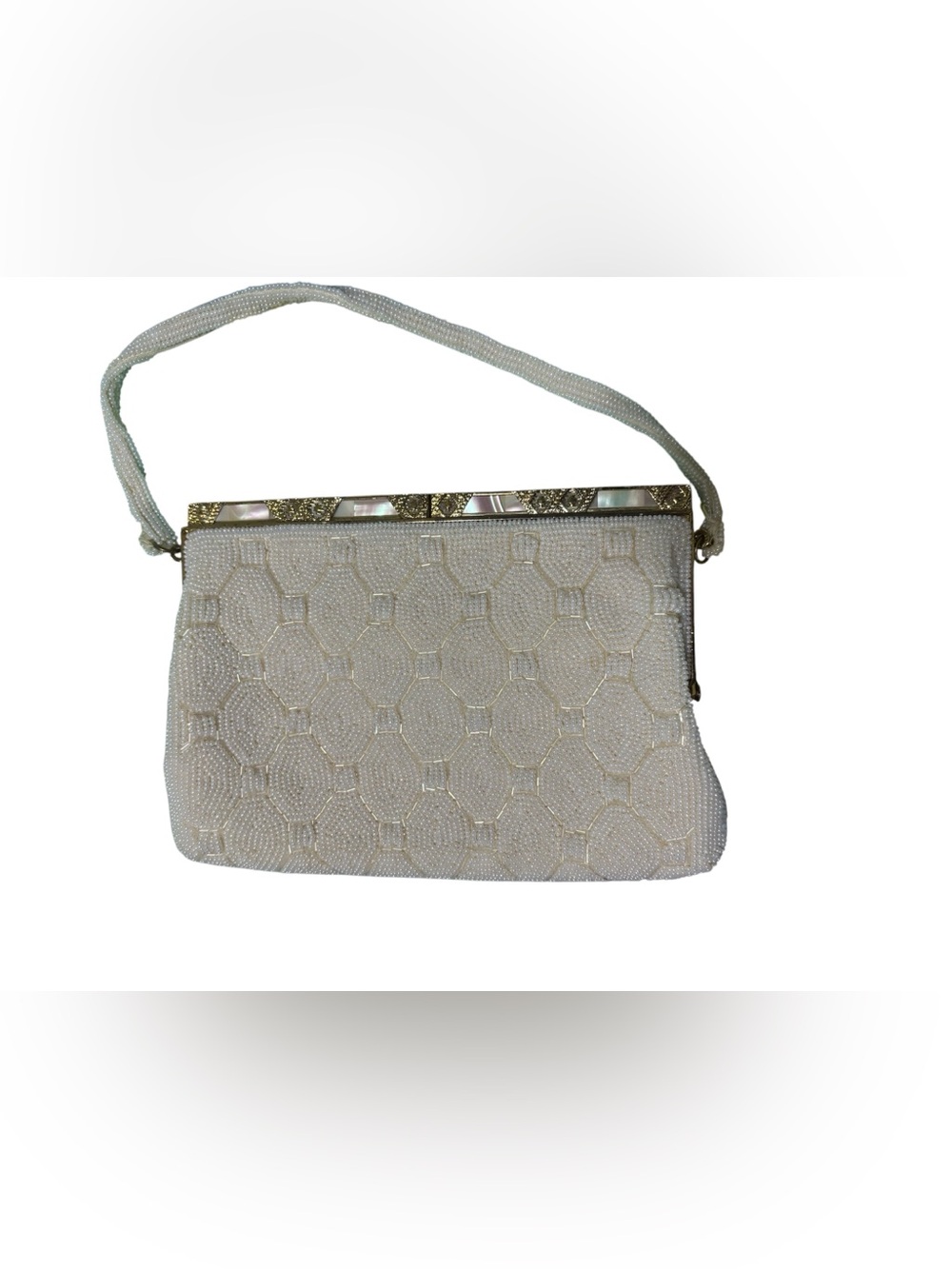 Vintage Beaded pearl shell & metal Japanese handbag
